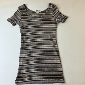 Vintage Express Dress Womens Small Striped Short Sleeve Ribbed 90s Made USA
